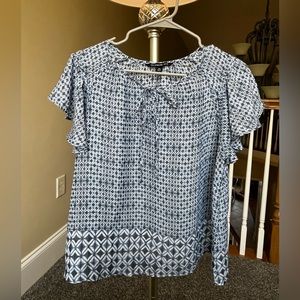 Blue and white satin blouse!